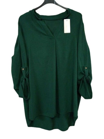 Tunika košilová dlouhý rukáv dámská nadrozměr (XL/2XL ONE SIZE) ITALSKÁ MÓDA IMD221065/DU (Velikost XL/2XL, Barva zelená smaragdová)