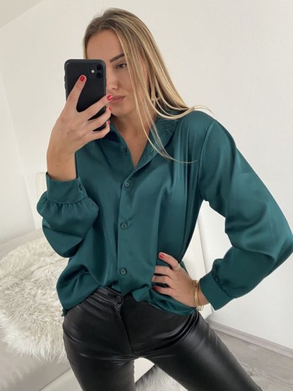Košile saténová dlouhý rukáv dámské (S/M/L ONE SIZE) ITALSKá MóDA IM322560/DR (Velikost M/L, Barva červená)