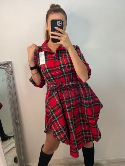 Šaty elegantní košilové dlouhý rukáv dámské vánoční (S/M ONE SIZE) ITALSKÁ MÓDA IMPBB2294956a/DU