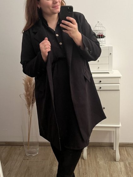 Kabát flaušový s páskem dlouhý rukáv dámský nadrozměr (XL/2XL/3XL ONE SIZE) ITALSKÁ MÓDA IMWQ22004/DR (Velikost 2XL/3XL, Barva Černá)