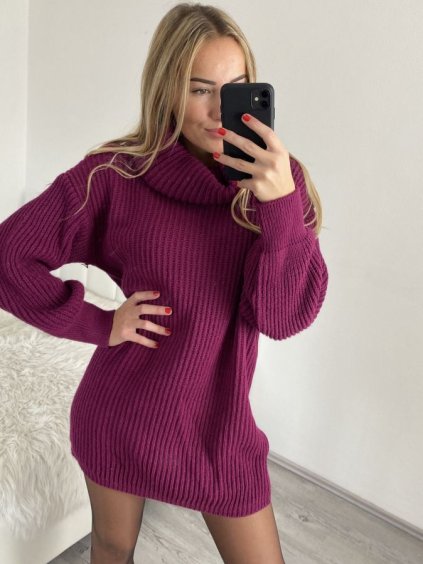 Šaty pletené svetr prodloužený rolák dámské (S/M/L ONE SIZE) ITALSKá MóDA IMC191354IMD/DR (Velikost M/L, Barva tmavě béžová)