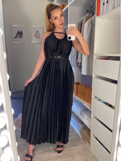 Šaty letní dlouhé bez rukávu dámské (S/M ONE SIZE) ITALSKÁ MÓDA IMD22331/DUR (Velikost S/M/L, Barva Černá)