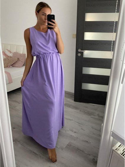 Šaty bez rukávu dlouhé letní dámské (S/M ONE SIZE) ITALSKÁ MÓDA IMWB22019/DR (Velikost M/L, Barva růžová)