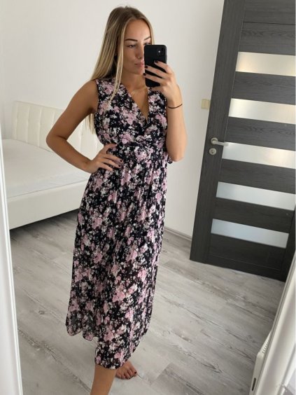 Šaty letní šifonové bez rukávu dámské (S/M ONE SIZE) ITALSKá MóDA IM922008/DR