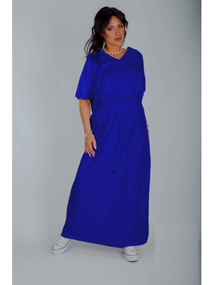 Šaty letní dlouhé krátký rukáv dámské (XL/2XL/3XL ONE SIZE) TURECKÁ MÓDA IMLI227964/DR (Velikost 2XL/3XL, Barva růžová)