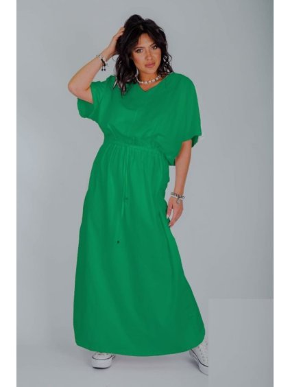 Šaty letní dlouhé krátký rukáv dámské (XL/2XL/3XL ONE SIZE) TURECKÁ MÓDA IMLI227964/DR (Velikost 2XL/3XL, Barva růžová)