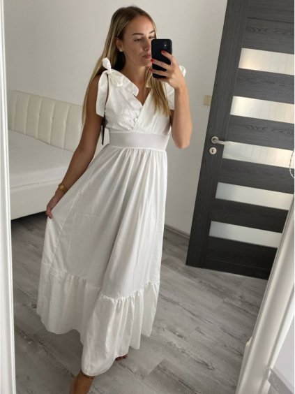 Šaty dlouhé bez rukávu dámské (S/M ONE SIZE) ITALSKÁ MÓDA IMWG221435/DR (Velikost S/M/L, Barva bílá)