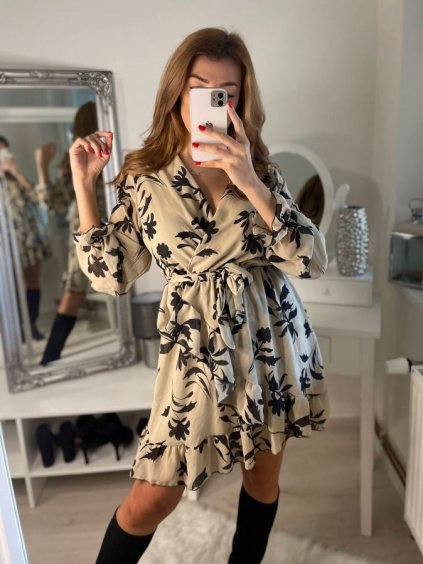 Šaty šifonové dlouhý rukáv dámské (S/M ONE SIZE) ITALSKÁ MÓDA IMWGS223252/DR (Velikost S/M/L, Barva béžová)