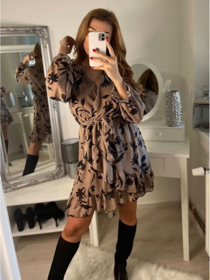 Šaty šifonové dlouhý rukáv dámské (S/M ONE SIZE) ITALSKÁ MÓDA IMWGS223252/DR (Velikost S/M/L, Barva béžová)