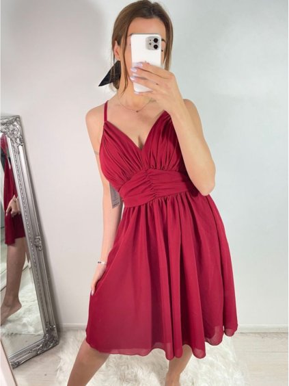 Šaty šifonové elegantní krátké na ramínka dámské (S/M ONE SIZE) ITALSKá MóDA IM922BONA/DR
