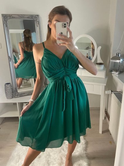Šaty šifonové elegantní krátké na ramínka dámské (S/M ONE SIZE) ITALSKá MóDA IM922BONA/DR (Velikost S/M/L, Barva zelená)