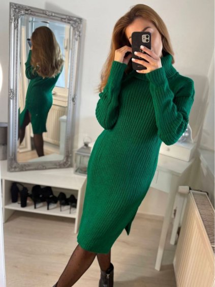 Šaty pletené s rolákem dlouhý rukáv dámské (S/M ONE SIZE) ITALSKÁ MÓDA IMPLI228404/DR (Velikost S/M/L, Barva béžová)