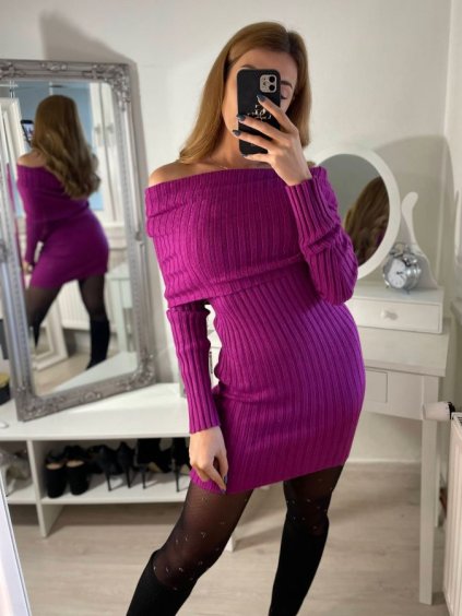 Šaty úpletové carmen s rolákem dlouhý rukáv dámské (S/M ONE SIZE) ITALSKá IM422JK7026/DR (Velikost S/M/L, Barva Černá)