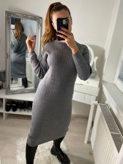 Šaty úpletové dlouhý rukáv dámské (S/M ONE SIZE) ITALSKÁ MÓDA IMWAA22100/DR (Velikost S/M/L, Barva hnědá)