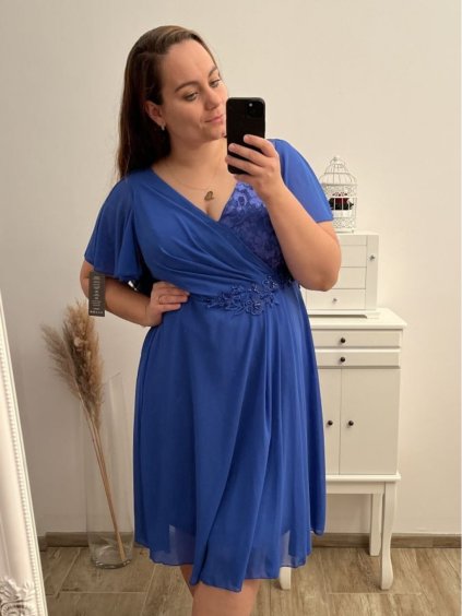 Šaty společenské elegantní šifonové krátký rukáv dámské nadrozměr (XL/2XL ONE SIZE) ITALSKÁ MÓDA IMM22ZO9013/DR (Velikost XL/2XL, Barva červená)