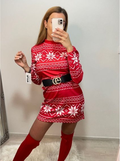 Šaty vánoční dlouhý rukáv se stojáčkem dámské (S/M ONE SIZE) ITALSKÁ MÓDA IMWB22370/DR (Velikost S/M/L, Barva bílá)