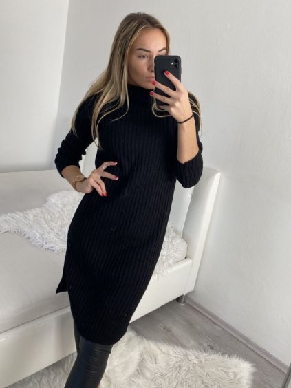 Šaty pletené s rolákem dlouhý rukáv dámské (S/M/L/XL ONE SIZE) ITALSKÁ MÓDA IMWA224000/DR (Velikost S/M/L, Barva béžová)
