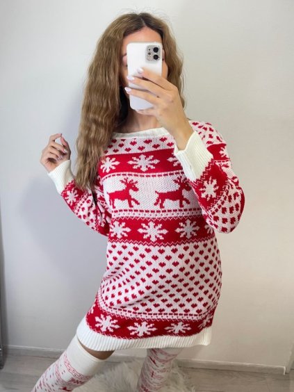 Šaty pletené/svetr prodloužený dlouhý rukáv dámský vánoční (S/M ONE SIZE) ITALSKÁ MÓDA IMM22vn20286/DR (Velikost S/M/L, Barva bílá)