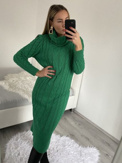 Šaty dlouhé pletené s rolákem dlouhý rukáv dámské (S/M ONE SIZE) ITALSKÁ MÓDA IMWB22341/DR (Velikost S/M/L, Barva Černá)