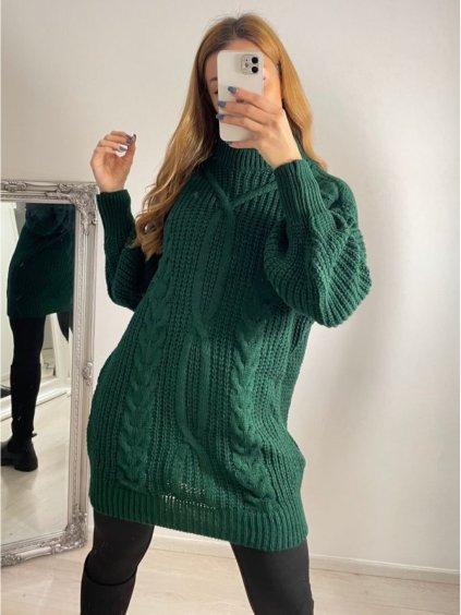 Svetr oversize prodloužený s rolákem dlouhý rukáv dámský (S/M/L ONE SIZE) ITALSKÁ MÓDA IMWGS223723/DR (Velikost M/L, Barva Černá)