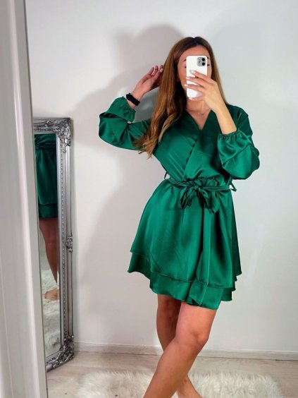 Šaty elegantní saténové dlouhý rukáv dámské (S/M ONE SIZE) ITALSKÁ MÓDA IMWD223636/DR