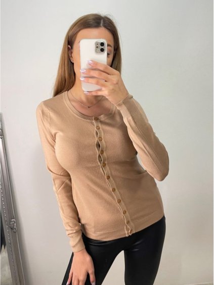 Svetr tenký na knoflíčky dlouhý rukáv dámský (S/M ONE SIZE) ITALSKá MóDA IMM22Fd5803/DR (Velikost S/M/L, Barva Černá)