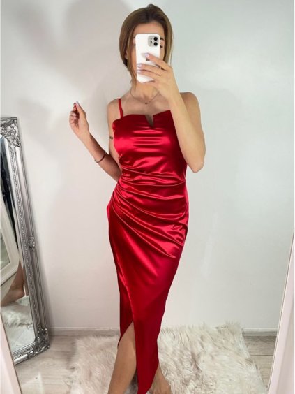 Šaty dlouhé elegantní společenské plesové na ramínka dámské (S/M ONE SIZE) ITALSKá MóDA IM322500/DU (Velikost S/M/L, Barva červená)