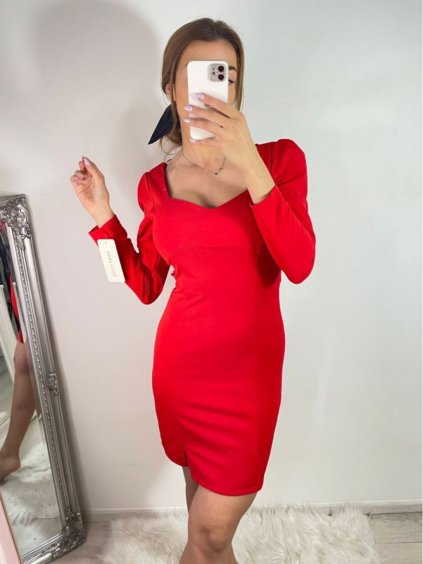 Šaty elegantní společenské dlouhý rukáv dámské (S-XL) ITALSKÁ MÓDA IMWGS223996/DU (Velikost S, Barva červená)