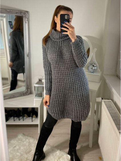 Šaty pletené s rolákem dlouhý rukáv dámské (S/M ONE SIZE) ITALSKÁ MÓDA IM4227200/DR (Velikost S/M/L, Barva béžová)