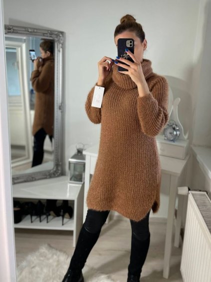 Šaty pletené s rolákem dlouhý rukáv dámské (S/M ONE SIZE) ITALSKÁ MÓDA IMM22UN22172/DR (Velikost S/M/L, Barva bílá)