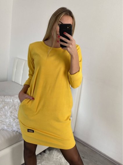 Šaty klasik teplé dlouhý rukáv dámské (S/M ONE SIZE) ITALSKÁ MÓDA IMM22SA21872/DR (Velikost S/M/L, Barva béžová)