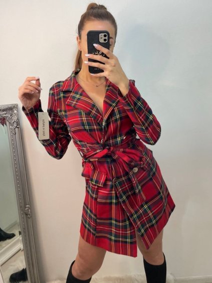 Šaty elegantní košilové s páskem dlouhý rukáv dámské (S-XL) ITALSKÁ MÓDA IMWKK223998/DU (Velikost S, Barva červená)