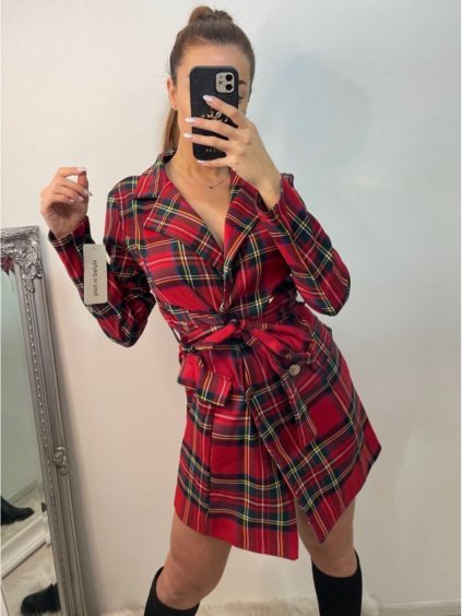 Šaty elegantní košilové s páskem dlouhý rukáv dámské (S-XL) ITALSKÁ MÓDA IMWKK223998/DU (Velikost S, Barva červená)