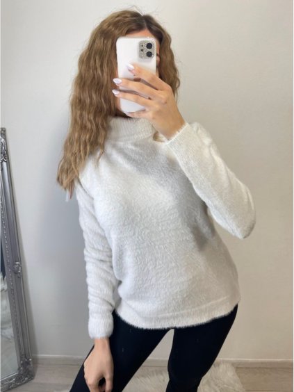 Svetr teplý pletený s rolákem dlouhý rukáv dámský (S/M ONE SIZE) ITALSKÁ MÓDA IMPSS22S8690/DR (Velikost S/M/L, Barva béžová smetanová)