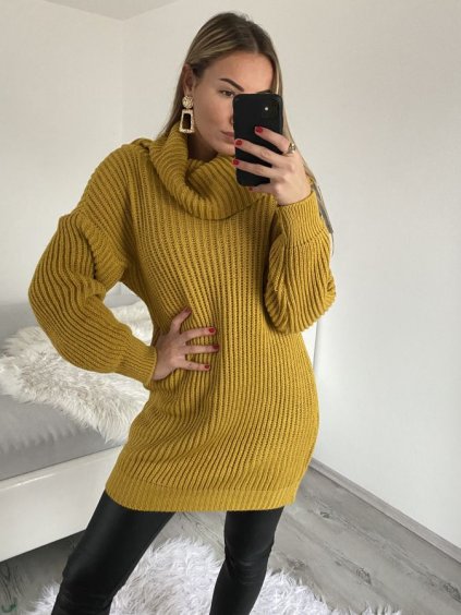 Šaty pletené oversize s rolákem dlouhý rukáv dámské (S/M/L ONE SIZE) ITALSKÁ MÓDA IMPLI228123/DR