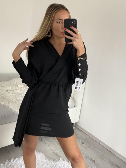 Šaty elegantní dlouhý rukáv dámské (S/M ONE SIZE) ITALSKÁ MÓDA IMWGS223995/DR (Velikost S/M/L, Barva Černá)