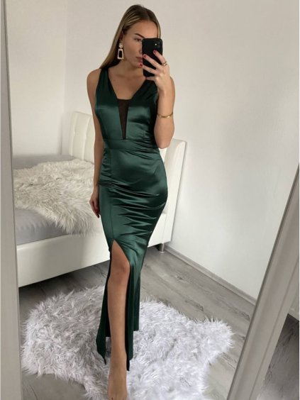 Šaty dlouhé elegantní společenské na ramínka saténové dámské (S/M ONE SIZE) ITALSKÁ MÓDA IMWD2215280/DU (Velikost S/M/L, Barva Černá)