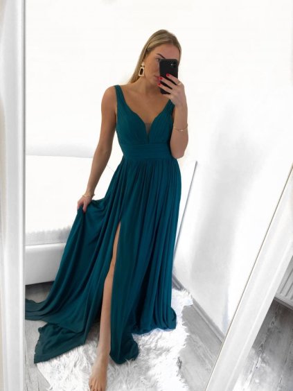 Šaty společenské dlouhé na ramínka dámské (S/M ONE SIZE) ITALSKÁ MÓDA IMPSH2260031/DU (Velikost S/M/L, Barva růžová starorůžová)