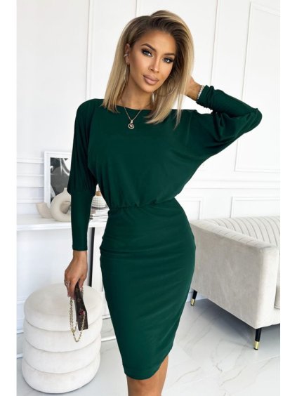 399-2 LARA Šaty s manžetami na rukávech - zelené (Velikost XS, Barva _barva viz foto)