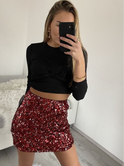 Sukně krátká třpytivá s flitry dámská (S/M ONE SIZE) ITALSKÁ MÓDA IMM22fl1026/DU (Velikost S/M/L, Barva Černá)