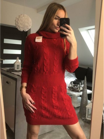 Šaty pletené s rolákem dlouhý rukáv dámské (S/M/L ONE SIZE) ITALSKá MóDA IM4221085/DU (Velikost S/M/L, Barva béžová)