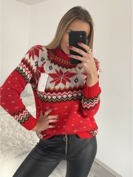 Svetr vánoční dlouhý rukáv dámský (S/M ONE SIZE) ITALSKÁ MÓDA IMM22VN22985/DR (Velikost S/M/L, Barva červená)