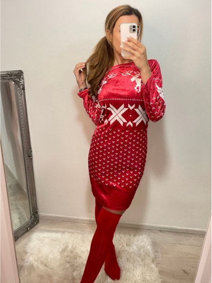 Šaty vánoční sametové dlouhý rukáv dámské (S/M ONE SIZE) ITALSKÁ MÓDA IMWY224065/DU