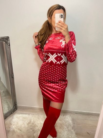 Šaty vánoční sametové dlouhý rukáv dámské (S/M ONE SIZE) ITALSKÁ MÓDA IMWY224065/DU (Velikost S/M/L, Barva červená)