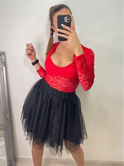 Body krajkové dlouhý rukáv dámské (S/M ONE SIZE) ITALSKÁ MÓDA IMWE224055/DU (Velikost S/M/L, Barva Černá)