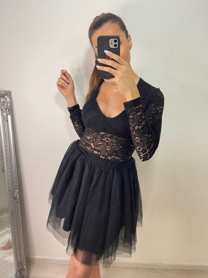 Body krajkové dlouhý rukáv dámské (S/M ONE SIZE) ITALSKÁ MÓDA IMWE224055/DU
