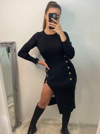 Šaty elegantní úpletové dlouhý rukáv dámské (S/M ONE SIZE) ITALSKÁ MÓDA IMWGS223890/DU (Velikost S/M/L, Barva béžová)