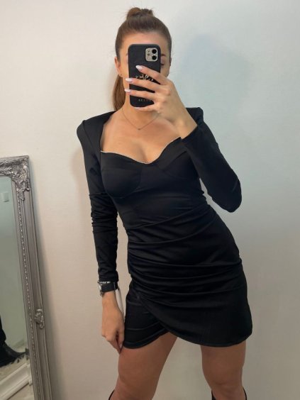Šaty elegantní dlouhý rukáv dámské (S/M ONE SIZE) ITALSKÁ MÓDA IMPBB22B23112/DU (Velikost S/M/L, Barva Černá)