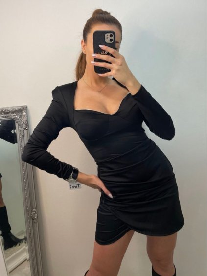 Šaty elegantní dlouhý rukáv dámské (S/M ONE SIZE) ITALSKÁ MÓDA IMPBB22B23112/DU (Velikost S/M/L, Barva Černá)