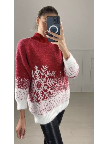 Svetr s rolákem dlouhý rukáv dámský vánoční (S/M ONE SIZE) ITALSKÁ MÓDA IMPBB22Y23001/DU